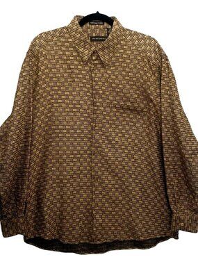 JHANE BARNES Men Long Sleeve Button Front Design Textured Shirt Sz L Brown 93-4
